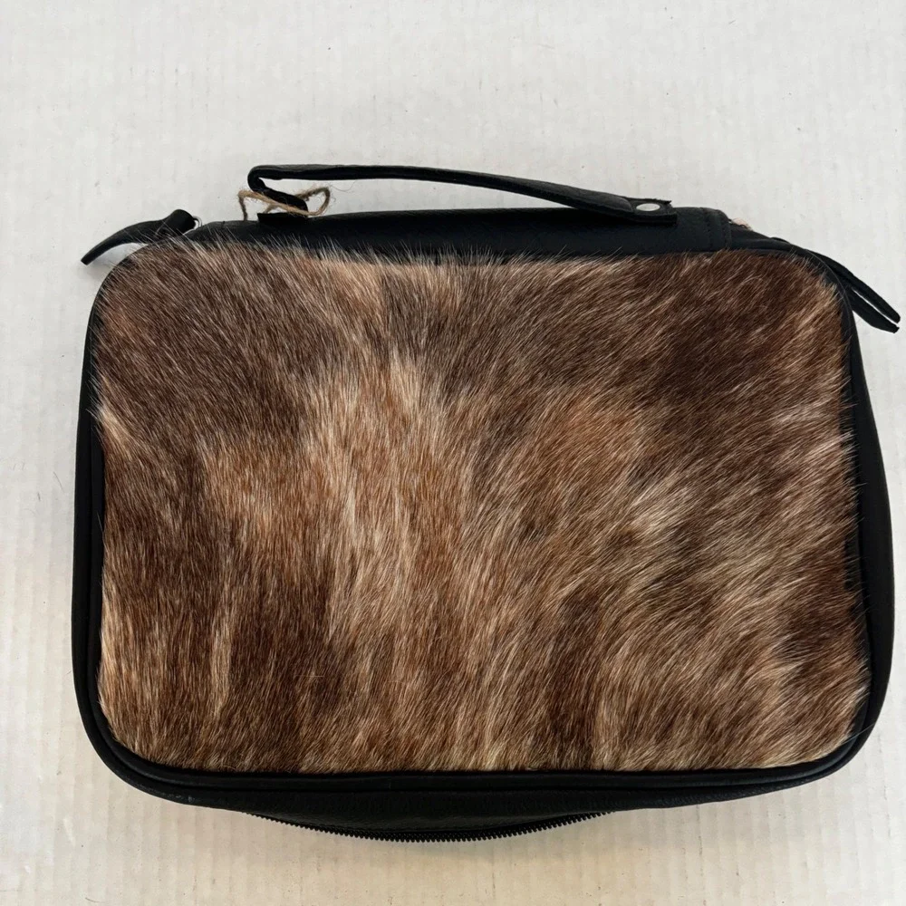 Cowhide Jewelry‎ Travel Case Women Brown Black Brindle Western New